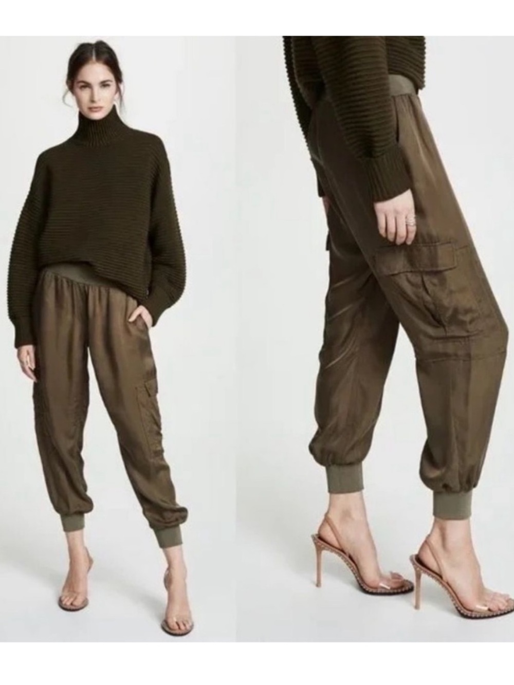 Cinq a Sept Giles Cargo Joggers in Olive Green Sz S